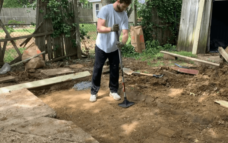 Excavate the area for your slab and then compact the dirt