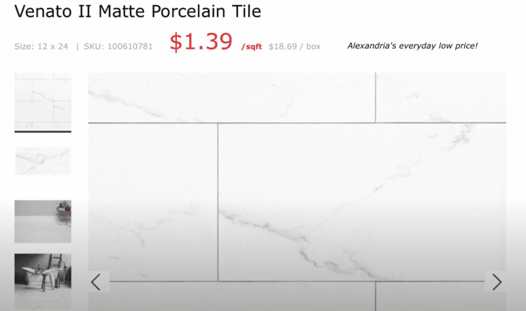 For my bathroom wall tile installation, I used a 12"x24" porcelain wall tile