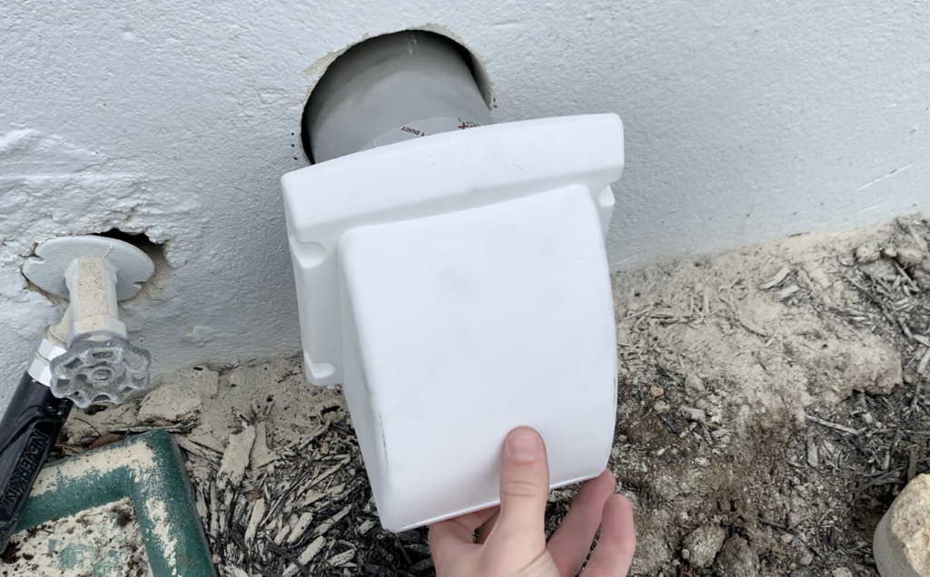 Install your exhaust fan, dryer vent, etc. in the hole in the concrete wall