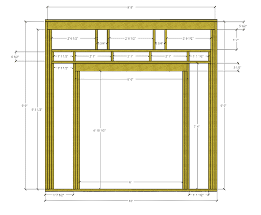 Horizontal Dimensions for the the 10'x10' Shed Front Wall