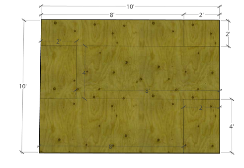 Typical 10'x10' shed floor base plywood subfloor layout 