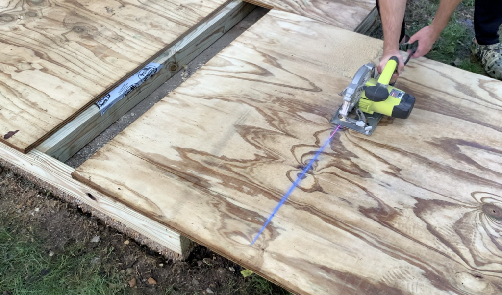 Trim the subfloor to size (as needed) using a circular saw