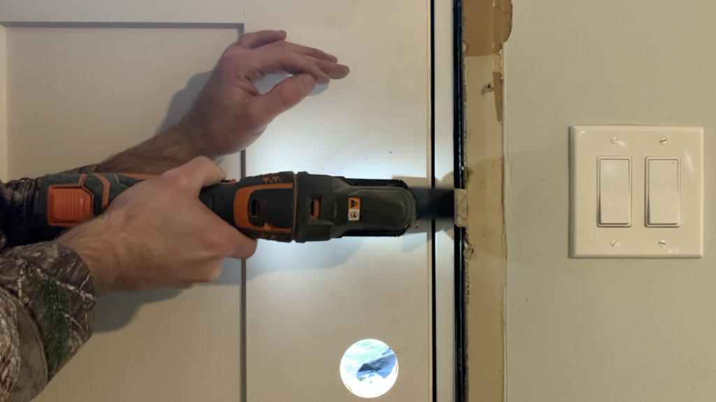 Cut off excess shim length with a oscillating tool