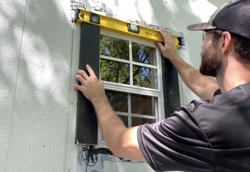 Cut shed window trim casing to size