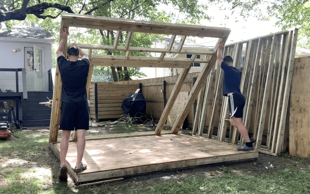 Lift the Front Wall of the Shed Into Place