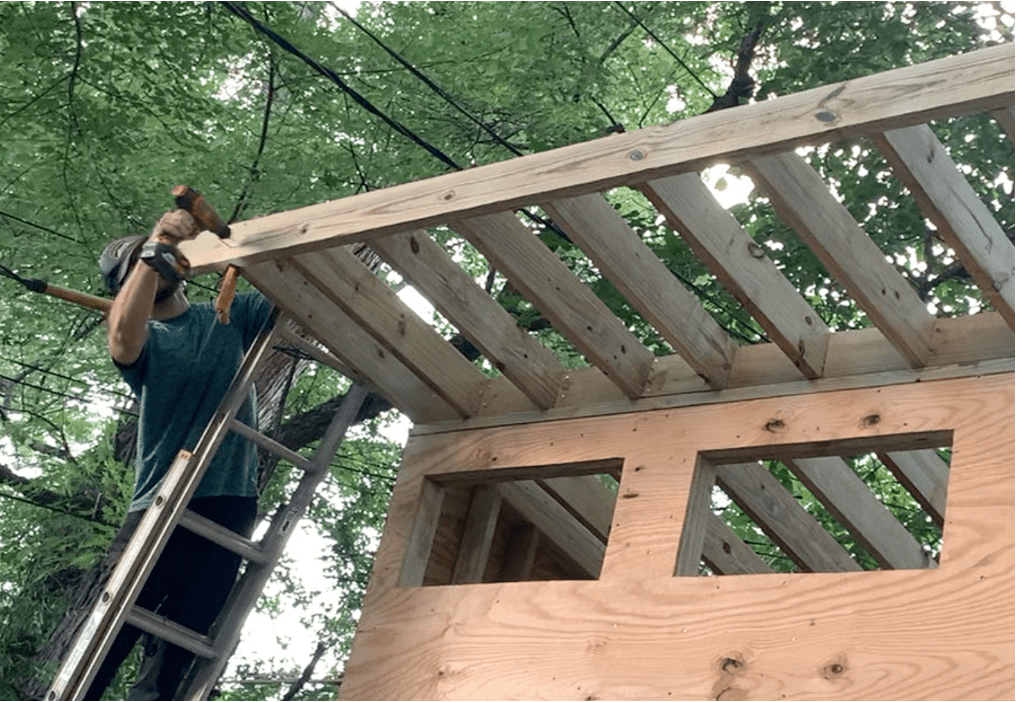 Attach the Fascia board to the front rafters using nails and/or exterior screws. 