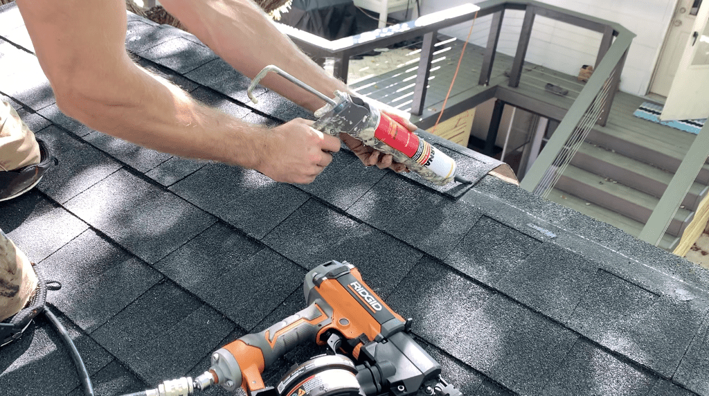 Consider applying roofing mastic to the nail heads on the final row of shingles