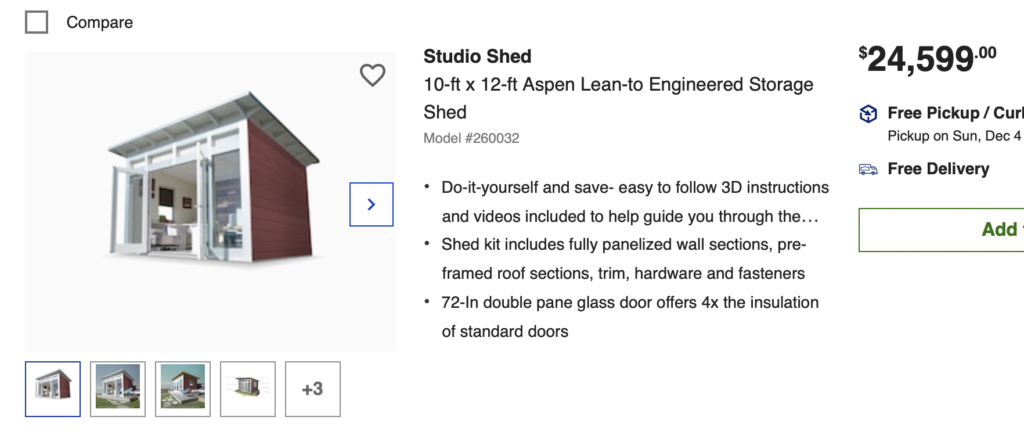 Example of a high end pre-made shed that costs approximately $25,000
