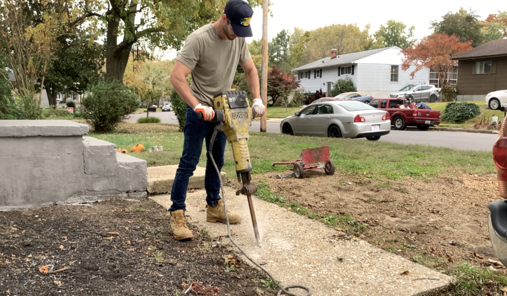 To remove an existing sidewalk, it is recommended that you rent a jackhammer
