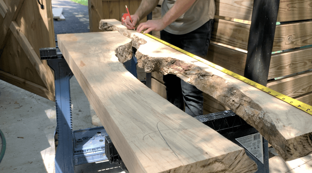 Cut your live edge lumber to the correct size based on the epoxy river table dimensions you are trying to achieve 