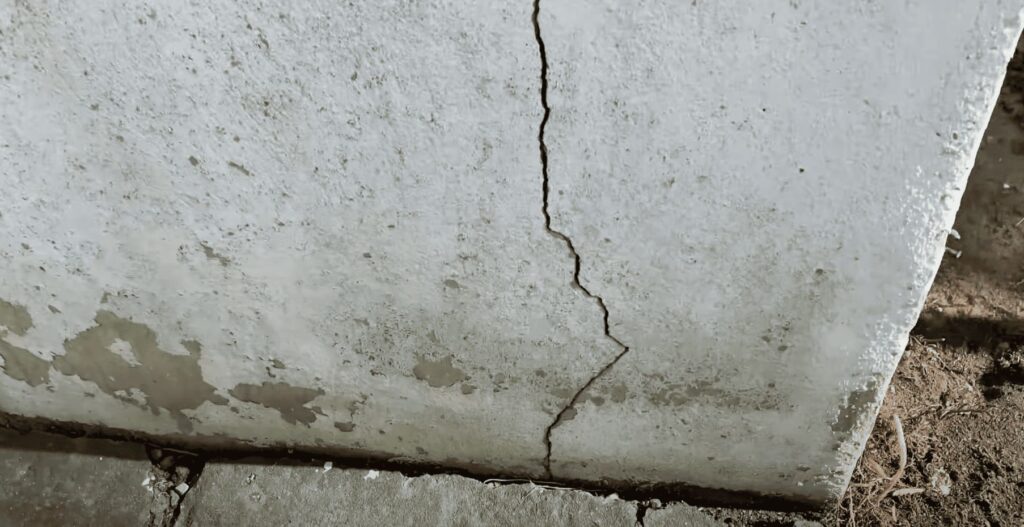 Example of a small, cosmetic cinder block foundation wall crack