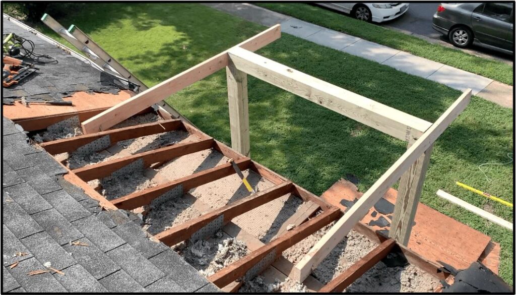 Attach the gable joists to the existing house using hurricane ties